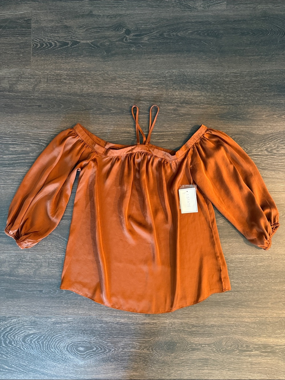1. State Rust Off-Shoulder Balloon Sleeve Blouse